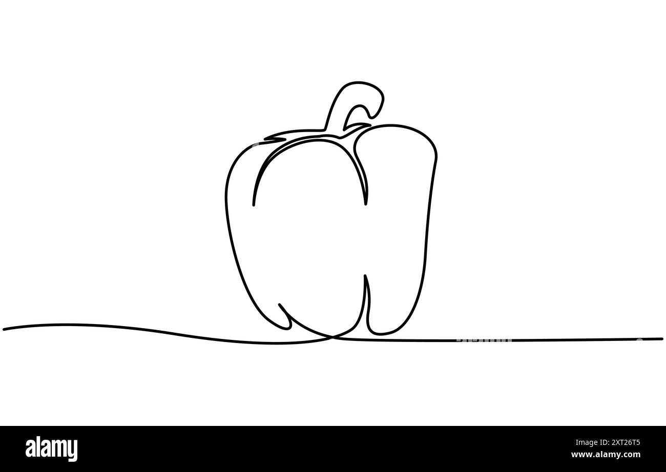 Disegno continuo di una linea di peperone dolce, vettoriale di disegni di linee di peperoni Illustrazione Vettoriale