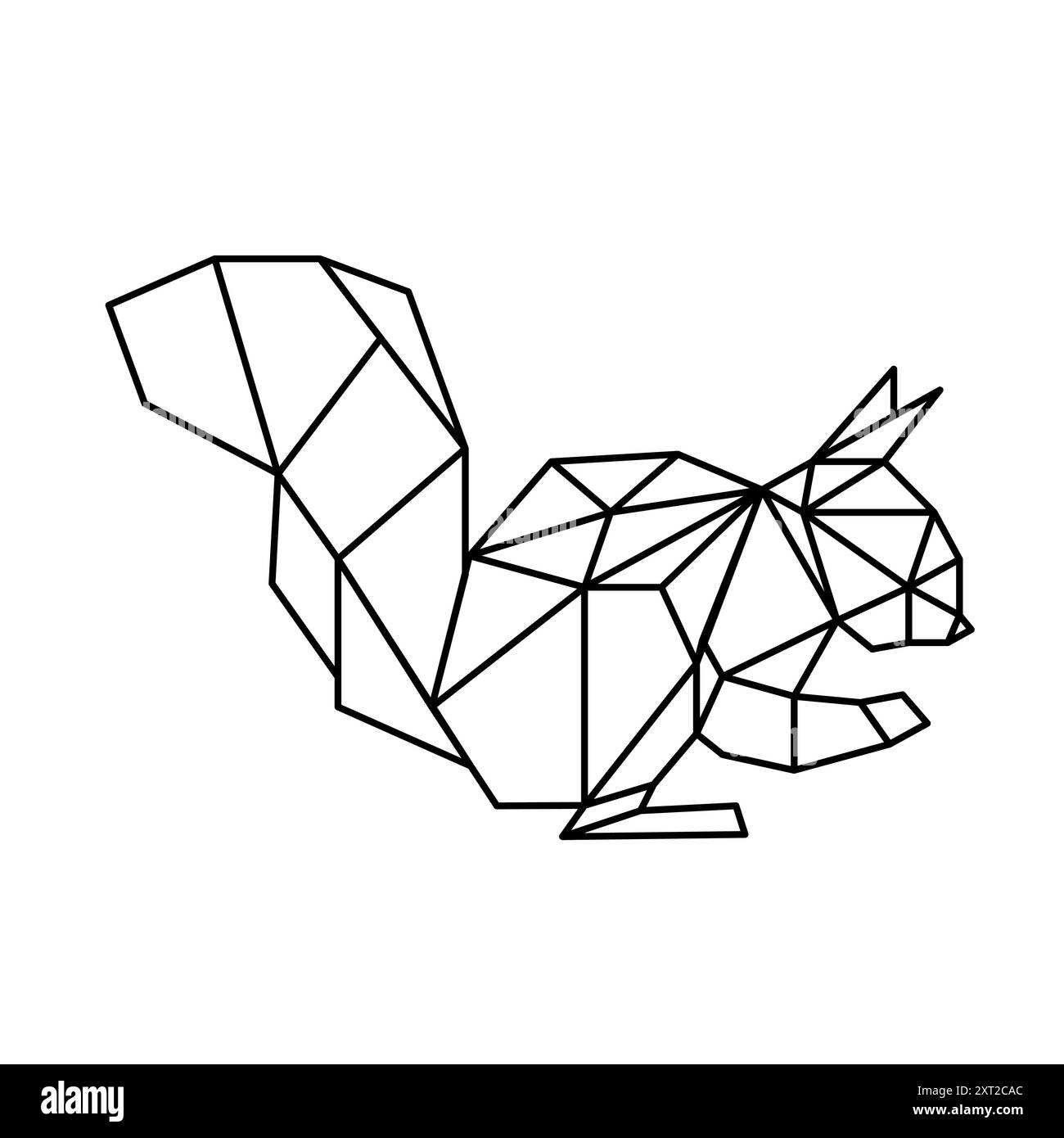 Un'illustrazione in linea poligonale di uno scoiattolo, raffigurante forme geometriche in linee nere. Illustrazione Vettoriale