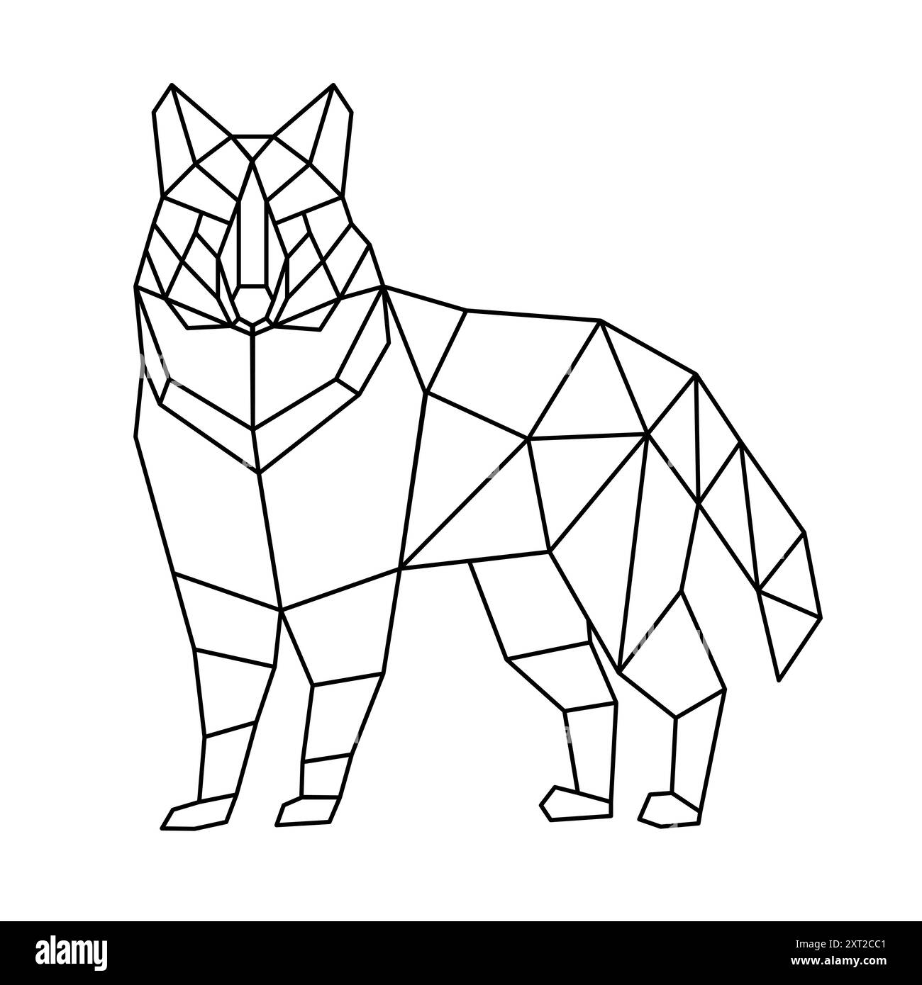 Un'illustrazione a linee poligonali di un lupo, che mostra forme geometriche in linee nere. Illustrazione Vettoriale