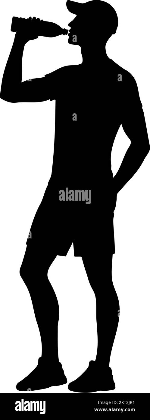 Sagoma di una persona che beve una bottiglia d'acqua. illustrazione vettoriale Illustrazione Vettoriale