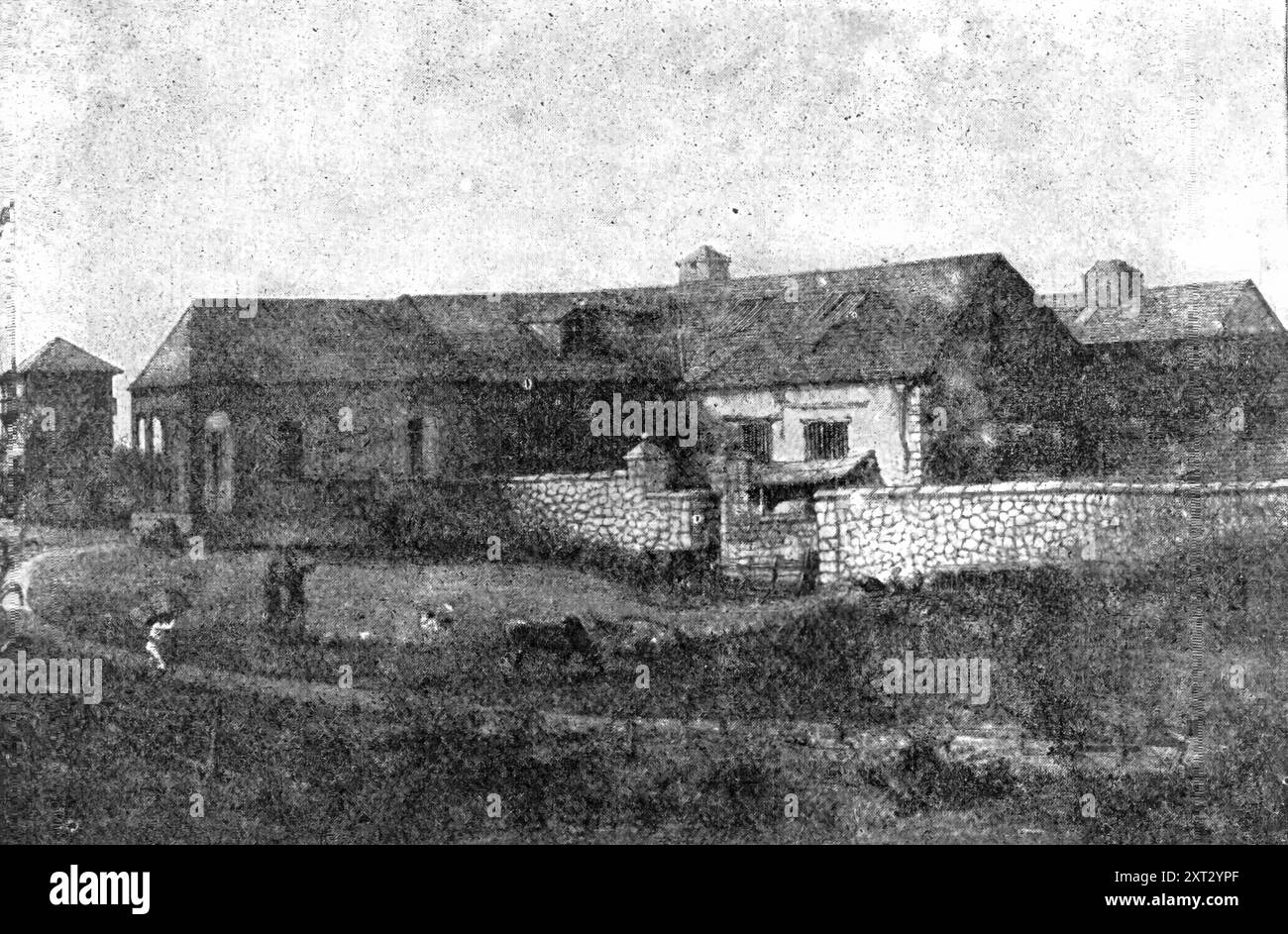 La gabbia del Leone: La vecchia casa a Longwood, Sant'Elena, in cui Napoleone visse e morì, 1909. "All'arrivo a Sant'Elena il 17 ottobre 1815, Napoleone trascorse una notte a Jamestown...poi si stabilì in un piccolo cottage chiamato 'The Briars.'...il 10 dicembre 1815, fu in grado di trasferirsi a Longwood, ma si trovò limitato a confini estremamente ristretti, che non poteva attraversare se non accompagnato da un ufficiale inglese". Da "Illustrated London News", 1909. Foto Stock