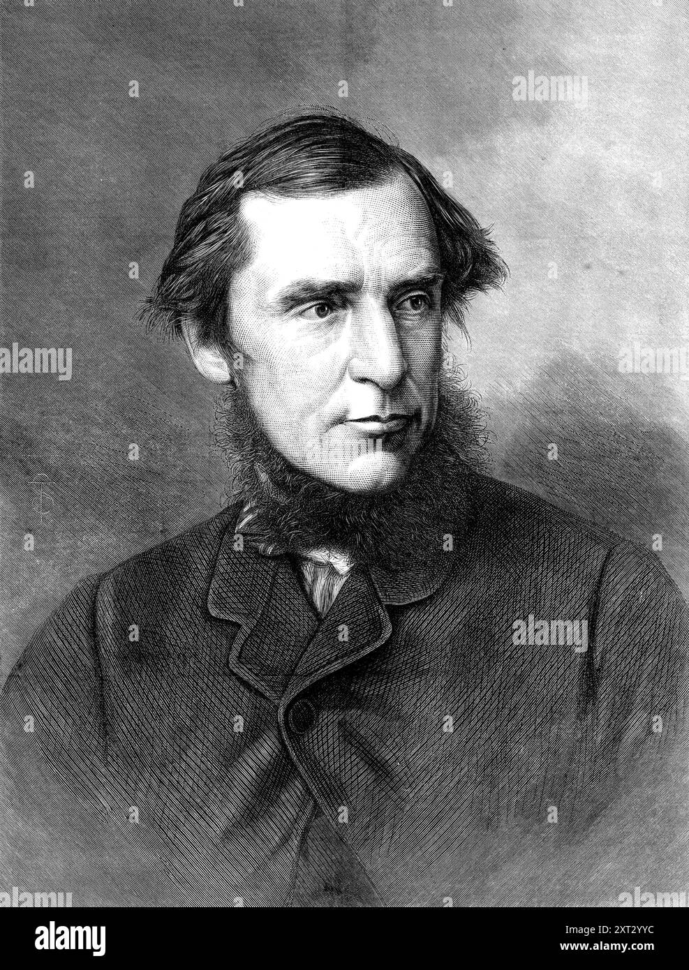 Signor J. A. Froude, lo storico, 1871. Incisione da una fotografia dei signori Elliott e Fry. Le convinzioni private del signor Froude, di cui i suoi scritti non hanno reso segreto, sono manifestamente compatibili con una fede devota nella regola divina, con il più profondo senso di responsabilità umana, e con la più alta stima per la giustizia, pubblica o privata. Egli insiste sulle virtù più severe quasi in misura ascetica...nessun uomo altamente istruito del giorno d'oggi, non un dibattito nelle liste dei conflitti di partito, ha pronunciato così tante opinioni paradossali con riferimento a questioni che rientrano nel campo del po Foto Stock