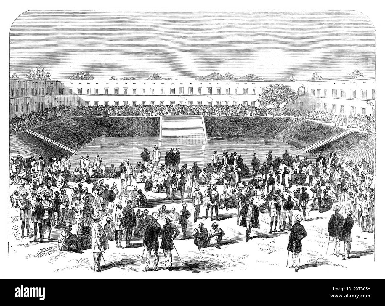 La prigione di Alipore, Calcutta, 1870. "Questa istituzione... è la grande prigione industriale del basso Bengala, [contenente] 2300 detenuti. In esso il lavoro condannato è, ed è stato utilizzato per gli ultimi quindici anni, ampiamente nell'industria remunerativa. Gli oggetti di artigianato seguiti sono la tessitura, la falegnameria, il lavoro di smith, la stampa, la litografia, e stereotipizzazione. La prigione è sorvegliata da trenta uomini armati; la sua guardia interna è eseguita da guardie carcerarie, e il lavoro è principalmente supervisionato da maestri di lavoro detenuti. Tutta la manodopera è regolata dal lavoro-attività, e il compito minimo richiesto è quello svolto da un libero Foto Stock