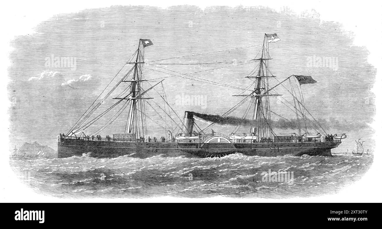 The sin Nanzing, nuovo clipper cinese, 1870. "La prima nave mercantile britannica che ha fatto il viaggio in India passando attraverso il canale di Suez è la nuova nave a vapore a pale sin Nanzing... ha lasciato Greenock l'11 novembre, si è fermata tre giorni a Gibilterra per il carbone, e... era al largo di Port Said il 29... il 1° dicembre...[lei] entrò nel canale... e arrivò a Suez il 3 dicembre...[se ne andò lo stesso giorno] e raggiunse Bombay in dodici giorni e dieci ore. L'intero viaggio da Greenock a Bombay occupò trentasei giorni. Secondo il Capitano James Blow, sovrintendente marino della North China Steam-SH Foto Stock