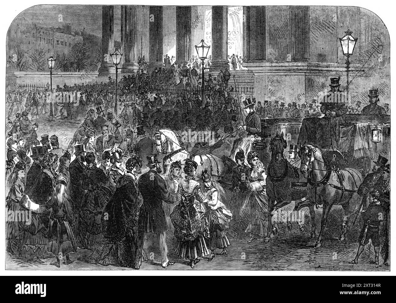 Messa di mezzanotte alla Madeleine, Parigi, la vigilia di Natale del 1870. "...le chiese parigine sono densamente affollate di congregazioni composte da ogni classe della società parigina; per la celebrazione dell'alta messa la vigilia di Natale è una delle più grandi cerimonie della religione cattolica romana, e l'ora avanzata della notte in cui la cerimonia si svolge non ostacola in alcun modo l'ardore apparentemente religioso di questo popolo gay. Tra la folla... possono essere visti i borghesi dall'aspetto onesto e grassa con la moglie e la famiglia, che sembrano entusiasti dell'idea di stare seduti per il rivelatore, e il pozzo Foto Stock