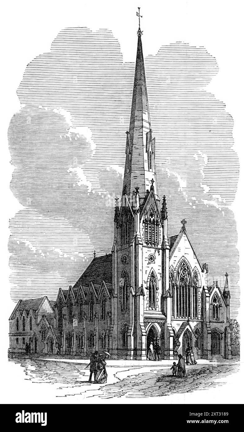 Wesleyan Methodist Church, North Brixton, [Londra], 1870. "La nostra illustrazione mostra il nuovo edificio, ultimato di recente, per la sistemazione della congregazione metodista di Wesleyan nel quartiere di Kennington Park e North Brixton. Gli architetti sono John Tarring and Sons, di Basinghall-Street; e l'edificio, che si trova in Mostyn-Road, North Brixton, è di un design elegante e signorile. Da "Illustrated London News", 1870. Foto Stock