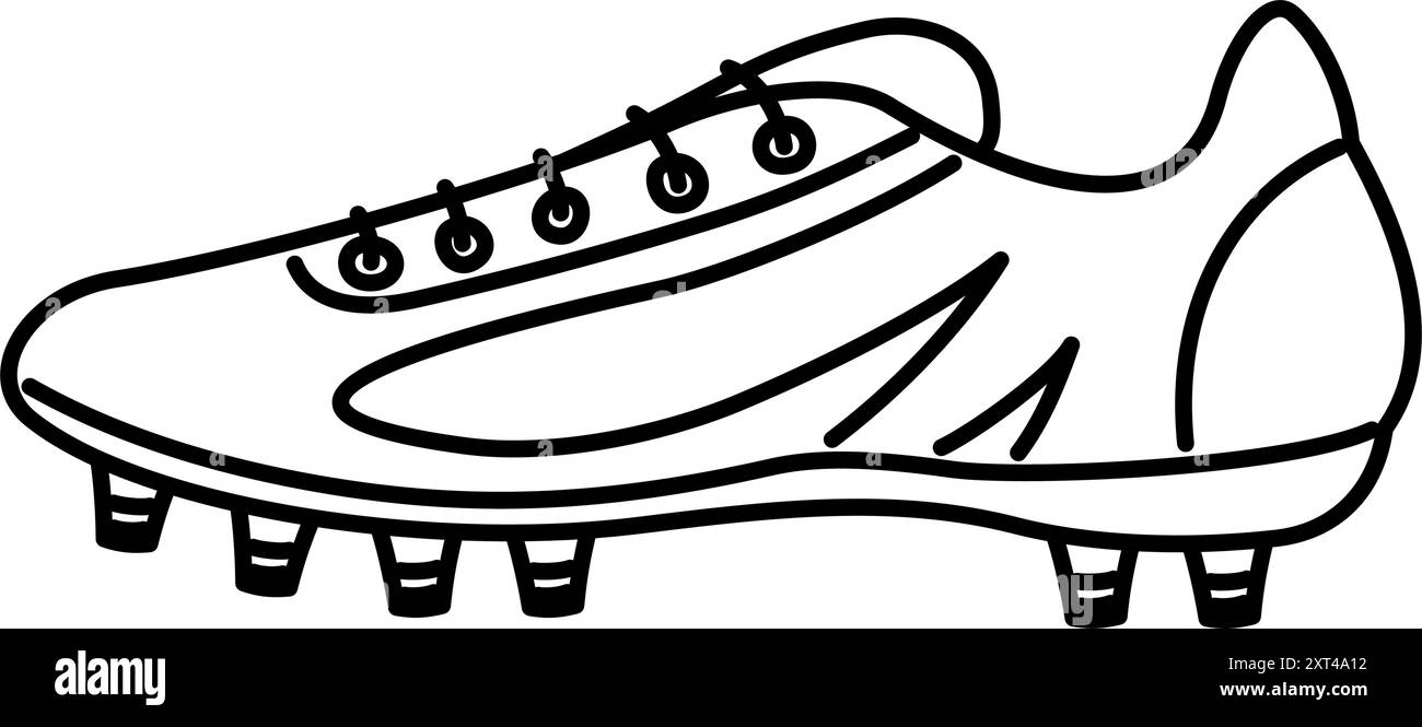 Icona in bianco e nero di una scarpa da calcio o da calcio. Vista laterale di una tacca con lacci e prigionieri. Per progetti, loghi o educazionea legati allo sport Illustrazione Vettoriale Icona in bianco e nero di una scarpa da calcio o da calcio. Vista laterale di una tacca con lacci e prigionieri. Per progetti, loghi o educazionea legati allo sport Illustrazione Vettoriale