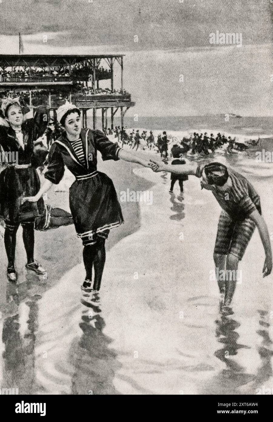 Scena sulla spiaggia di Asbury Park, New Jersey, nel 1894 Foto Stock