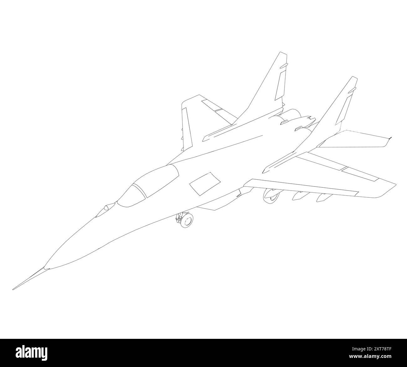 Profilo jet da caccia militare. Illustrazione grafica vettoriale del velivolo Contour. Moderno aereo da guerra. Velocità supersonica... Illustrazione Vettoriale