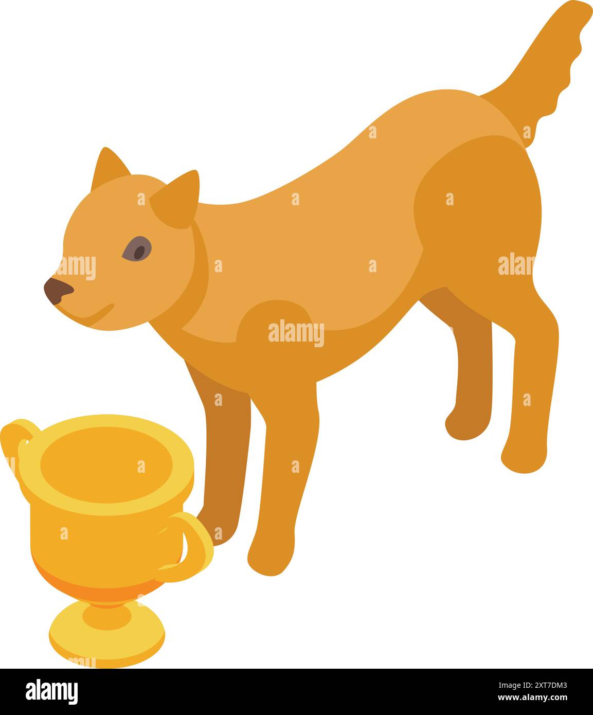 Happy Dog si trova vicino a una coppa d'oro, un trofeo Illustrazione Vettoriale