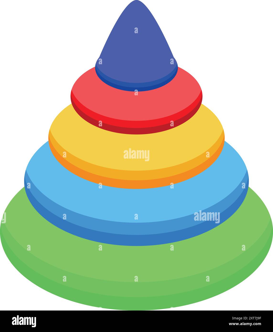 Colorata piramide giocattolo con anelli impilati dall'elemento più grande a quello più piccolo Illustrazione Vettoriale