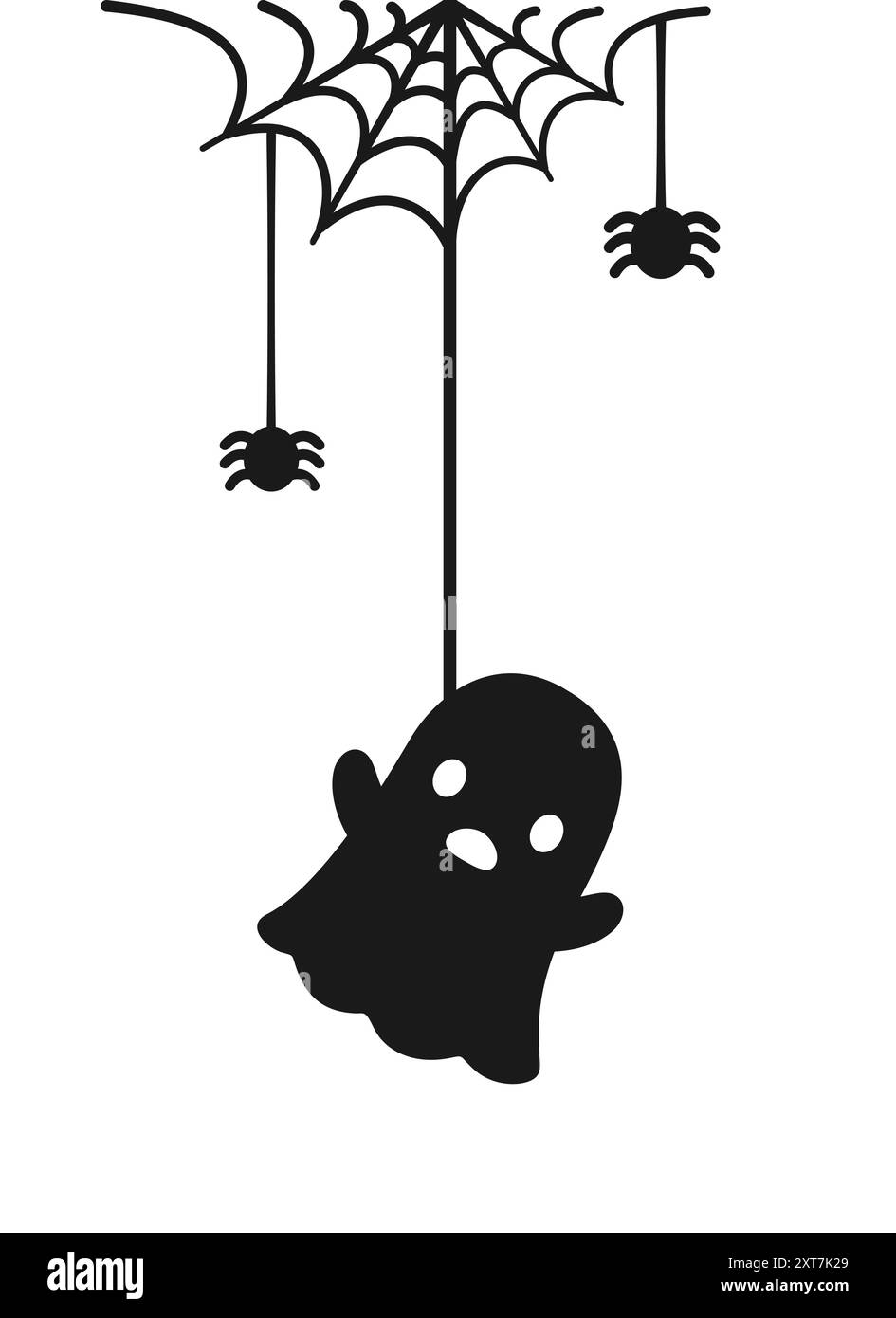 Ghost Hanging on a Spider Web silhouette, Happy Halloween Spooky Ornaments Decoration Vector illustrazione Illustrazione Vettoriale