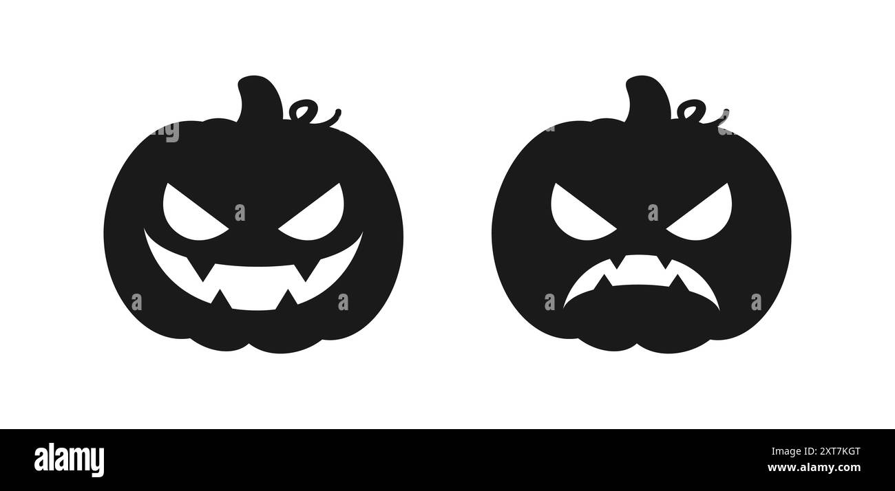 Icona Jack o Lanterna della zucca, semplice segno vettoriale piatto. Simbolo festività Halloween Trick or Treat, illustrazione del logo. Illustrazione Vettoriale
