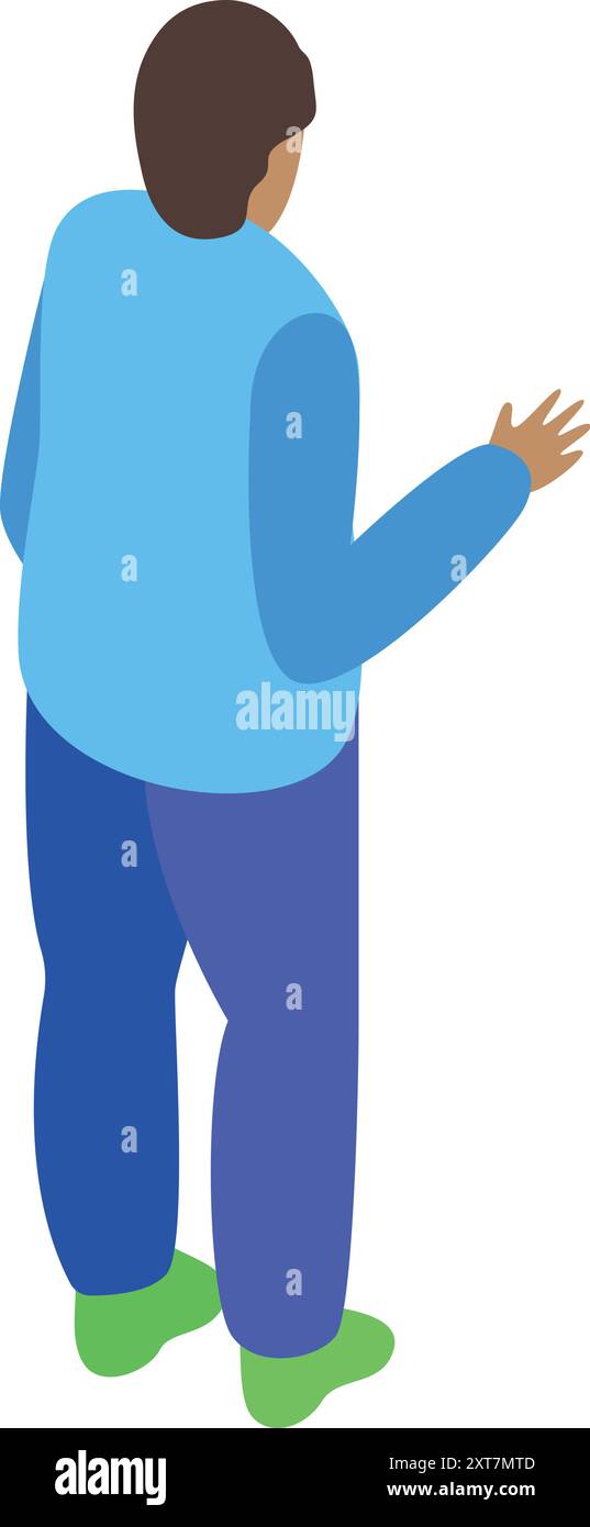 Giovane isometrico in abiti casual in piedi e mostrando qualcosa con la mano Illustrazione Vettoriale