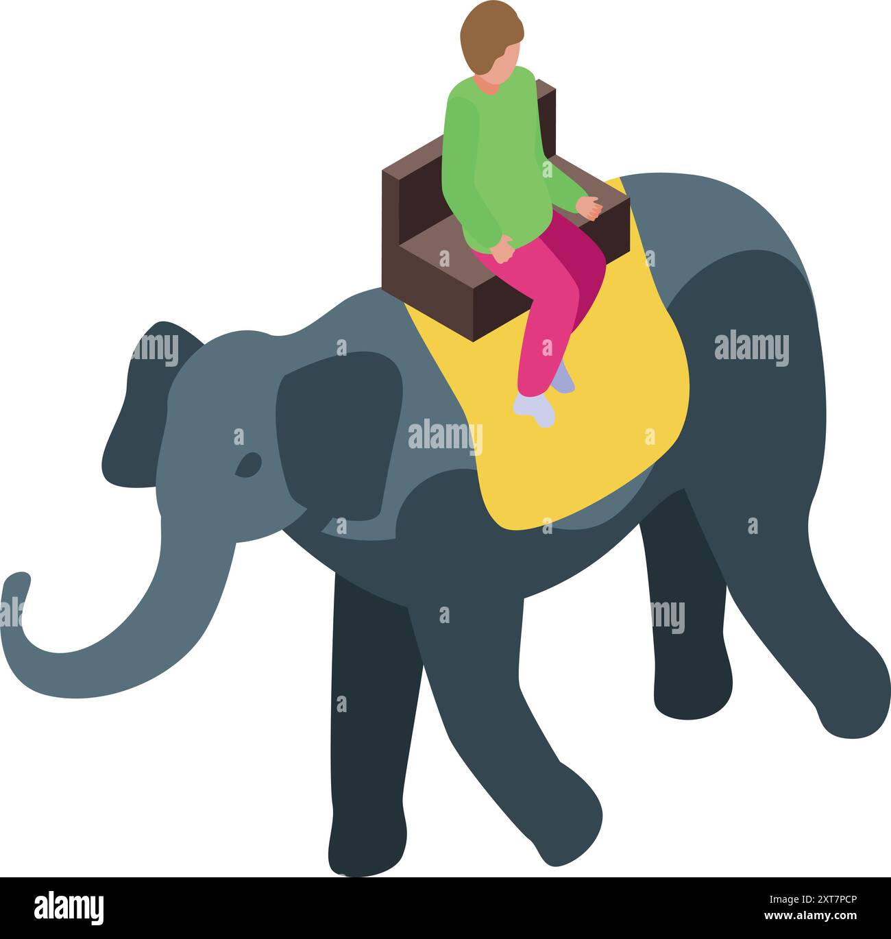 Il turista si sta godendo un giro su un elefante con un posto a sedere in legno Illustrazione Vettoriale