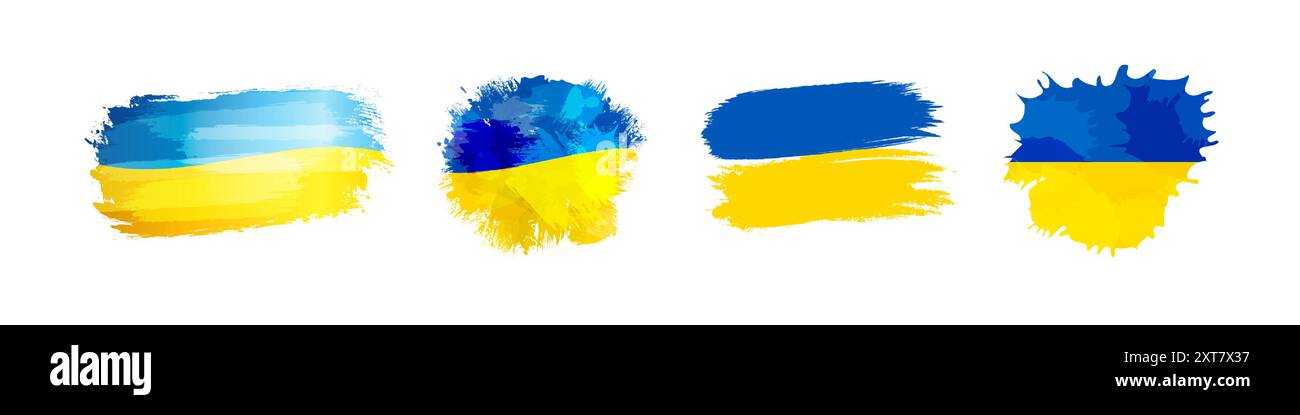 Set di icone creative con i colori della bandiera Ucraina. Buon giorno dell'indipendenza complimenti per il modello. Pulizia degli elementi di stile del tratto. Blu e giallo Illustrazione Vettoriale