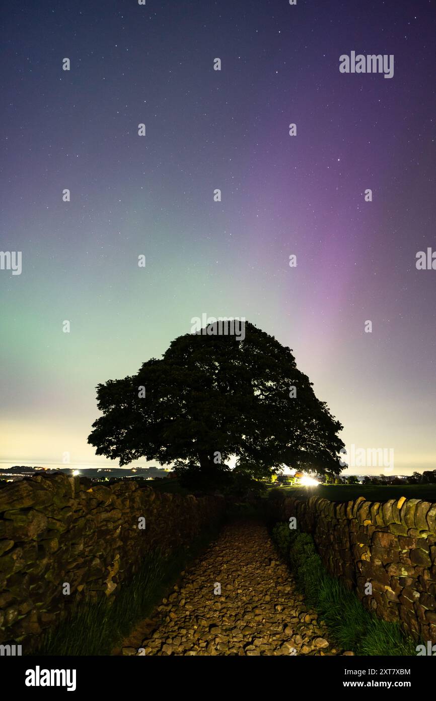 UK Aurora Borealis - Aurora boreale in Inghilterra - Penistone, Yorkshire, Regno Unito Foto Stock