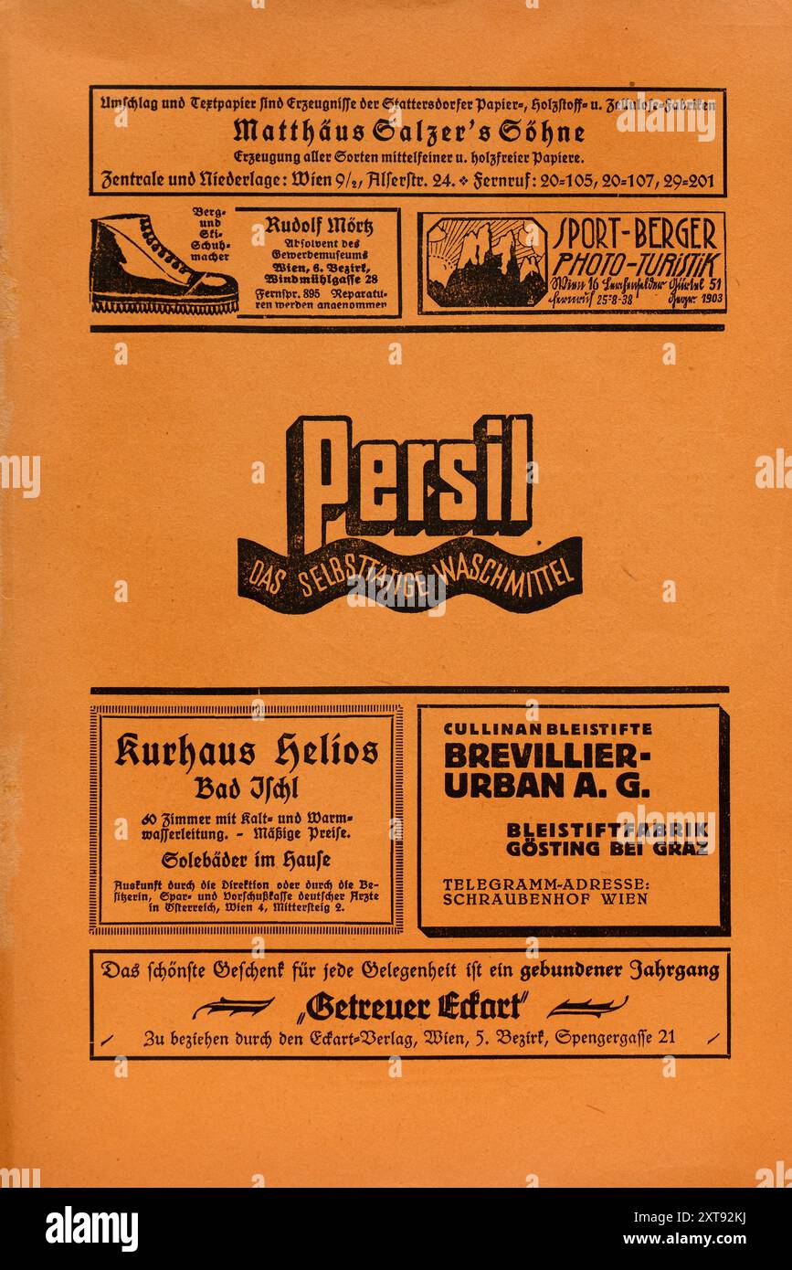 Il fedele Eckart (Der Getreue Eckart). Rivista bimestrale per la Casa tedesca. Font Fraktur. Luglio 1927. Pubblicità sulla rivista Foto Stock