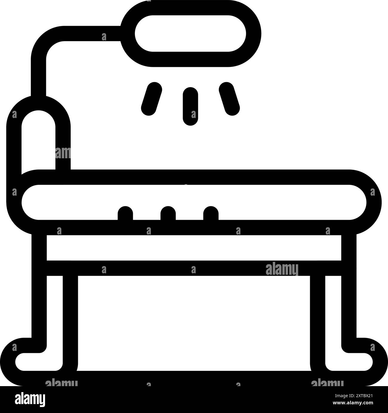 Il tavolo per esami medici con lampada regolabile illumina il paziente durante un controllo Illustrazione Vettoriale