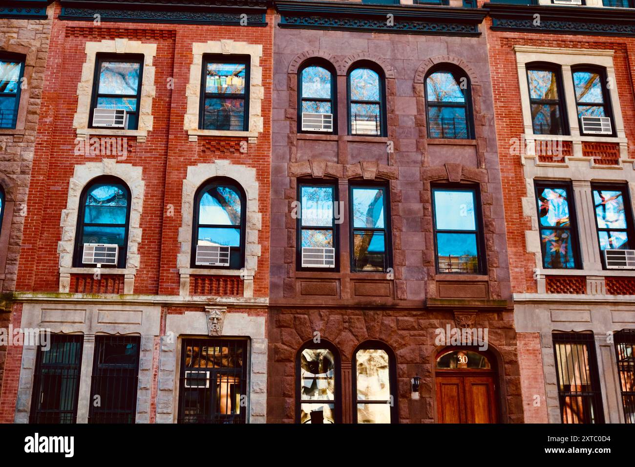 Quartiere di Brownstone a New York Foto Stock