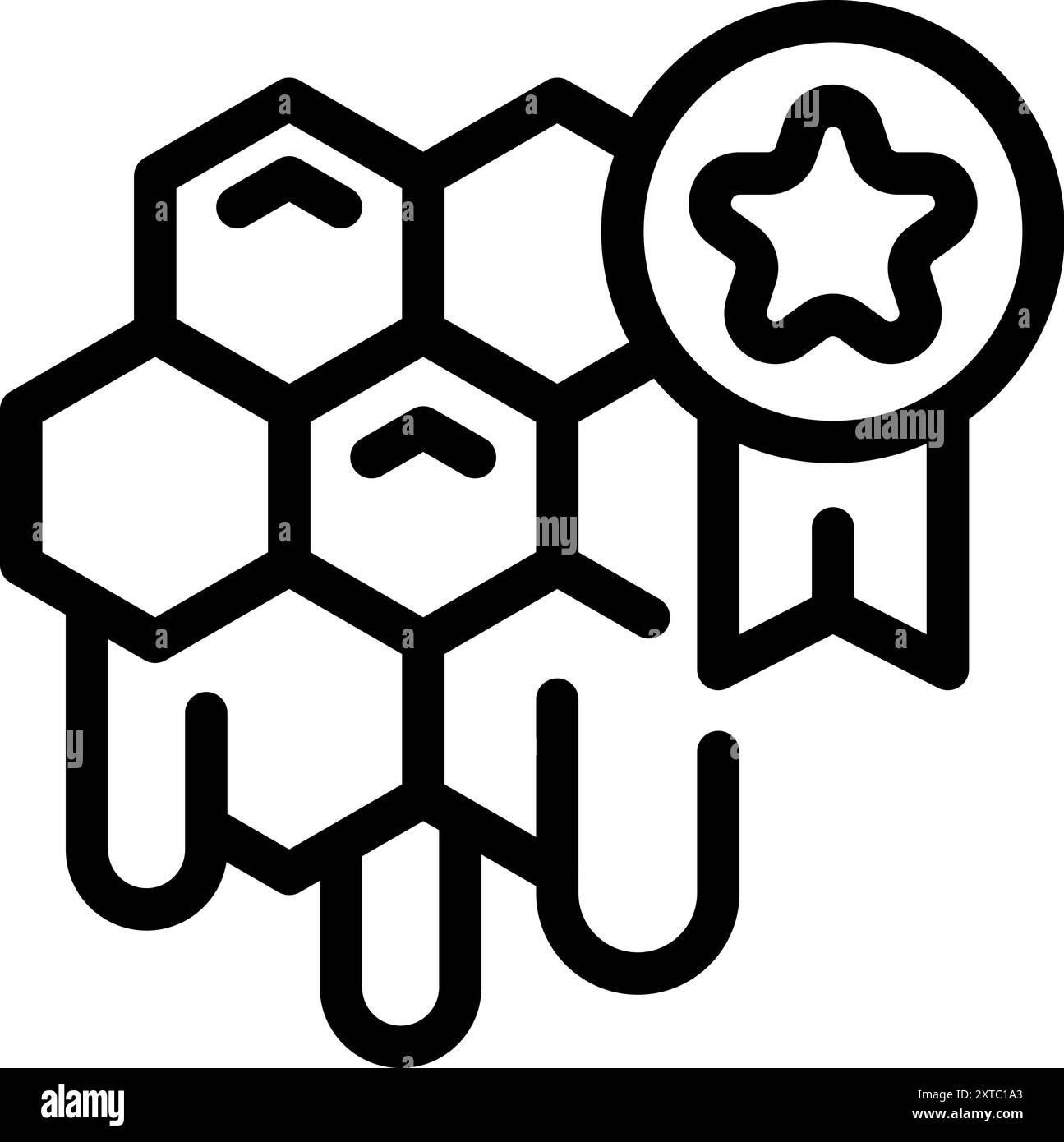 Il favo gocciola il miele e riceve un premio Gold Star per la sua qualità Illustrazione Vettoriale
