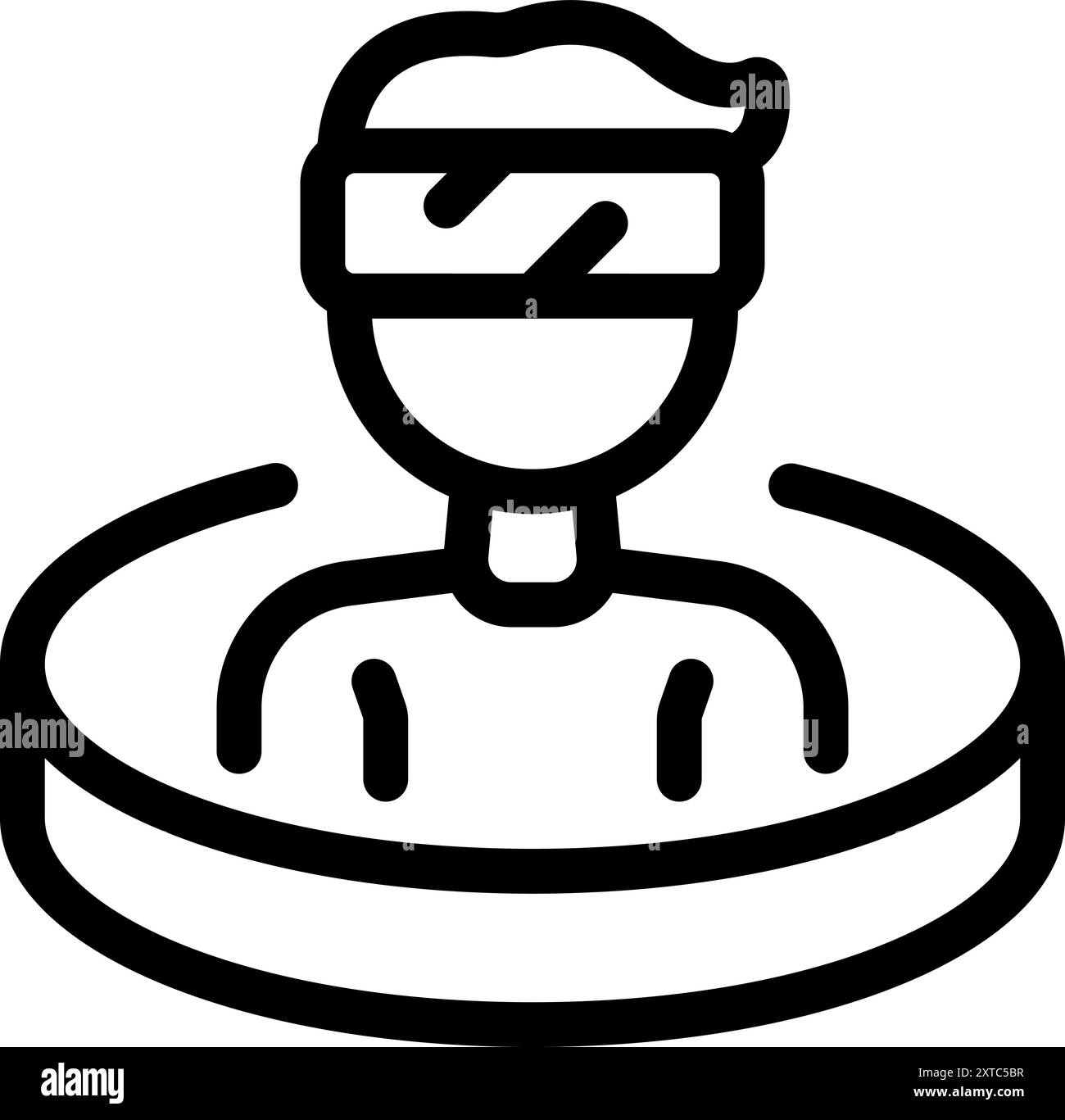 Icona line art di un uomo che indossa un visore vr e prova la realtà virtuale Illustrazione Vettoriale