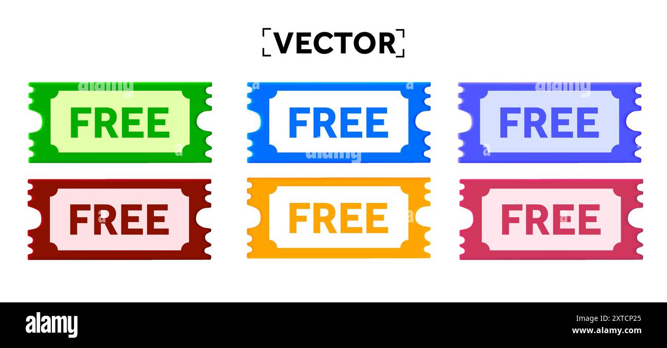 Set di semplici buoni vettoriali promozionali 3D. Carnet di buoni, buono sconto minimo, buono regalo, carnet di buoni sconto. Carta voucher isolata su sfondo bianco. illustrazione vettoriale 3d. Illustrazione vettoriale Illustrazione Vettoriale