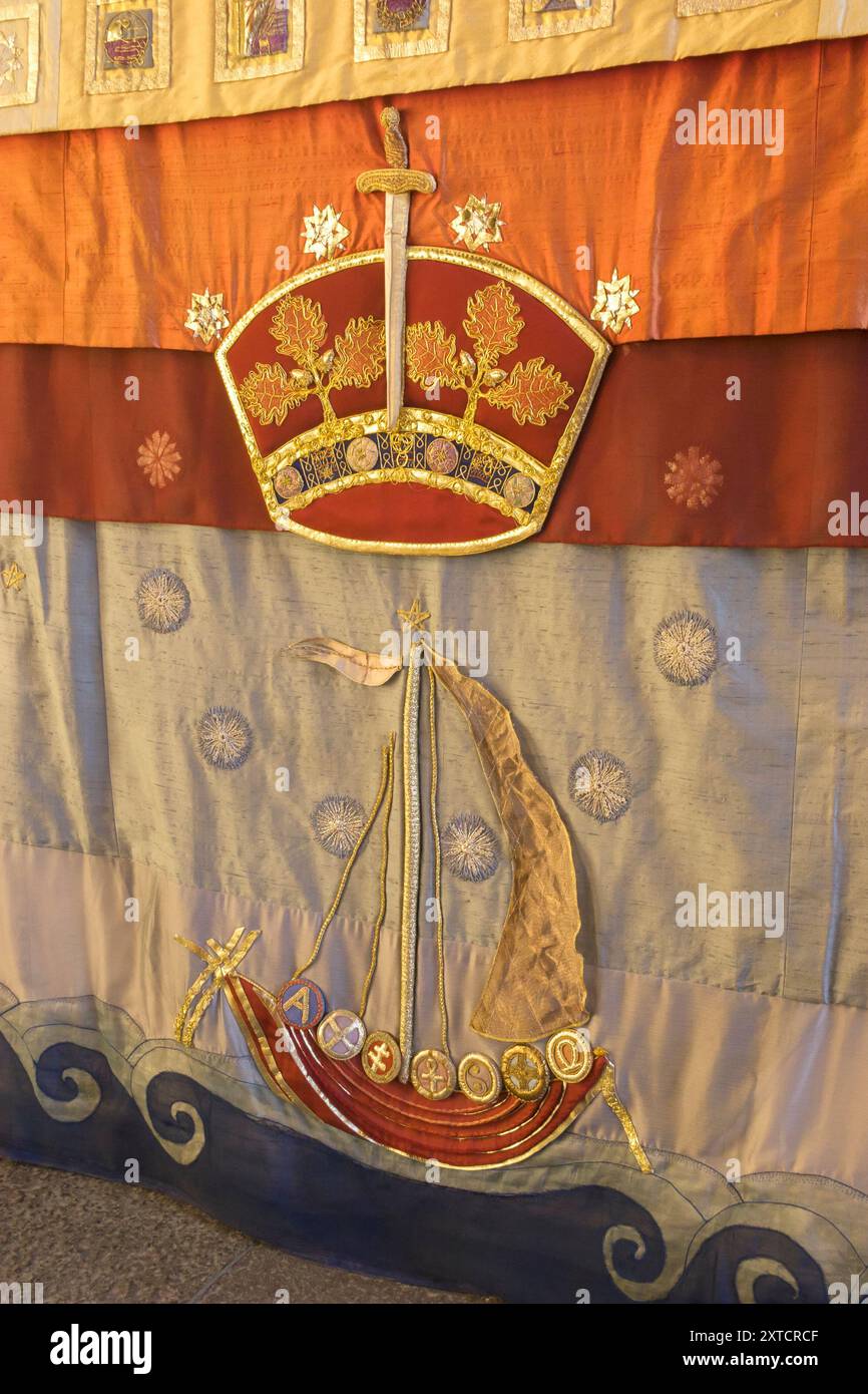 Tela d'altare ricamata al Castello di Stirling, Stirlingshire, Scozia Foto Stock