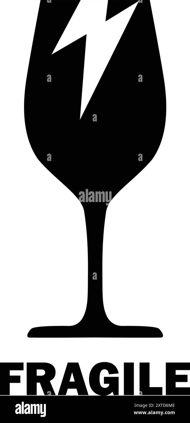 Simbolo fragile, icona rottura vetro fragile, logo fragile, maneggiare con cura, marchio della confezione fragile Illustrazione Vettoriale