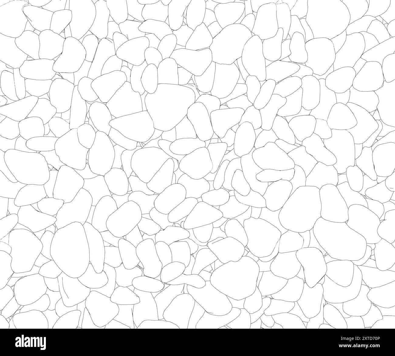 Contorno sfondo con contorno di molte pietre da linee nere isolate su sfondo bianco. Illustrazione vettoriale. Illustrazione Vettoriale