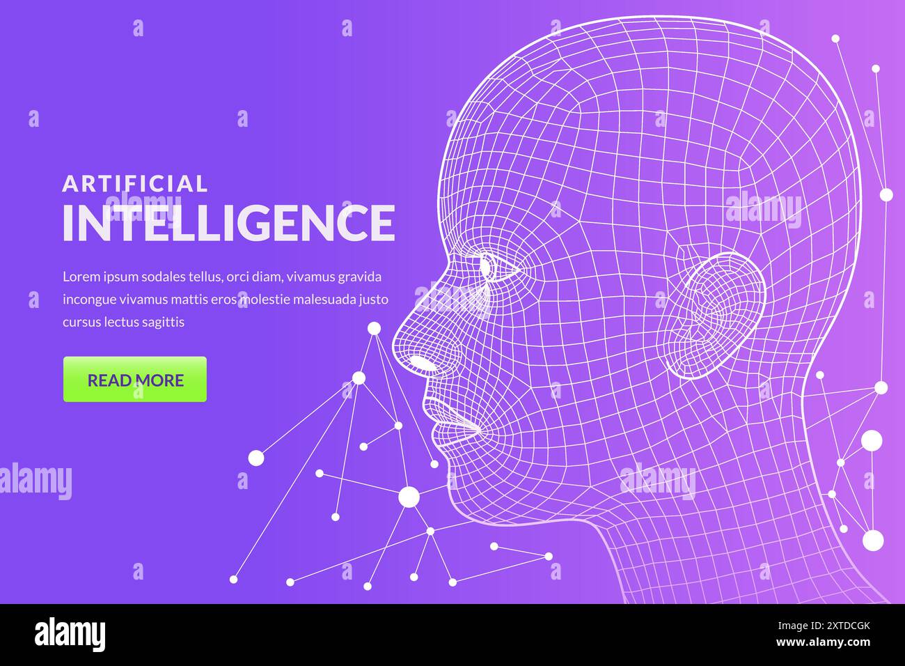 Testa umana a reticolo 3d vettoriale su sfondo gradiente. Illustrazione geometrica del profilo uomo o donna a griglia. Tecnologia avanzata del futuro, intel artificiale Illustrazione Vettoriale