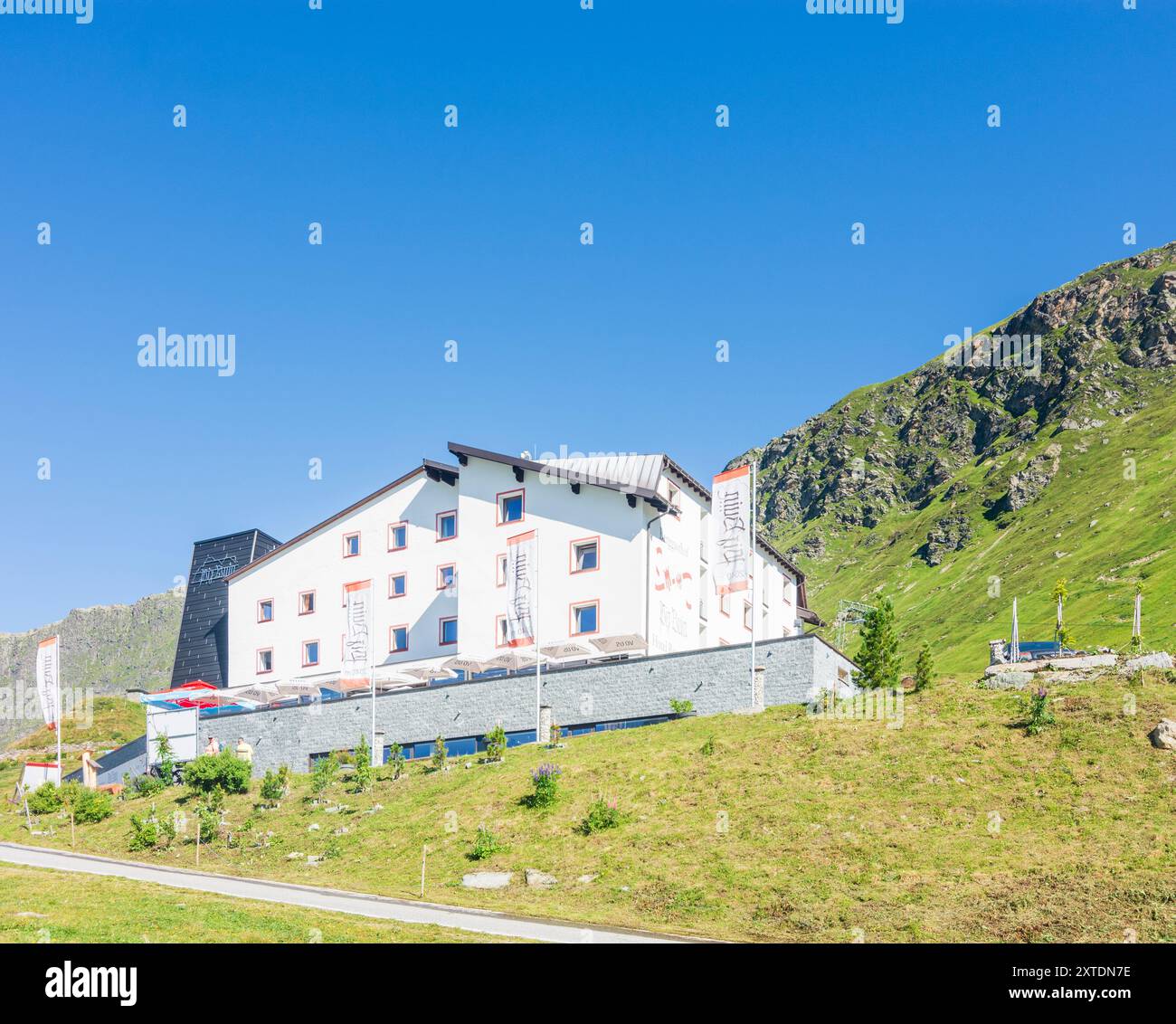 Silvretta Alps: Hotel Piz Buin presso il bacino di Silvretta a Montafon, Vorarlberg, Austria Foto Stock