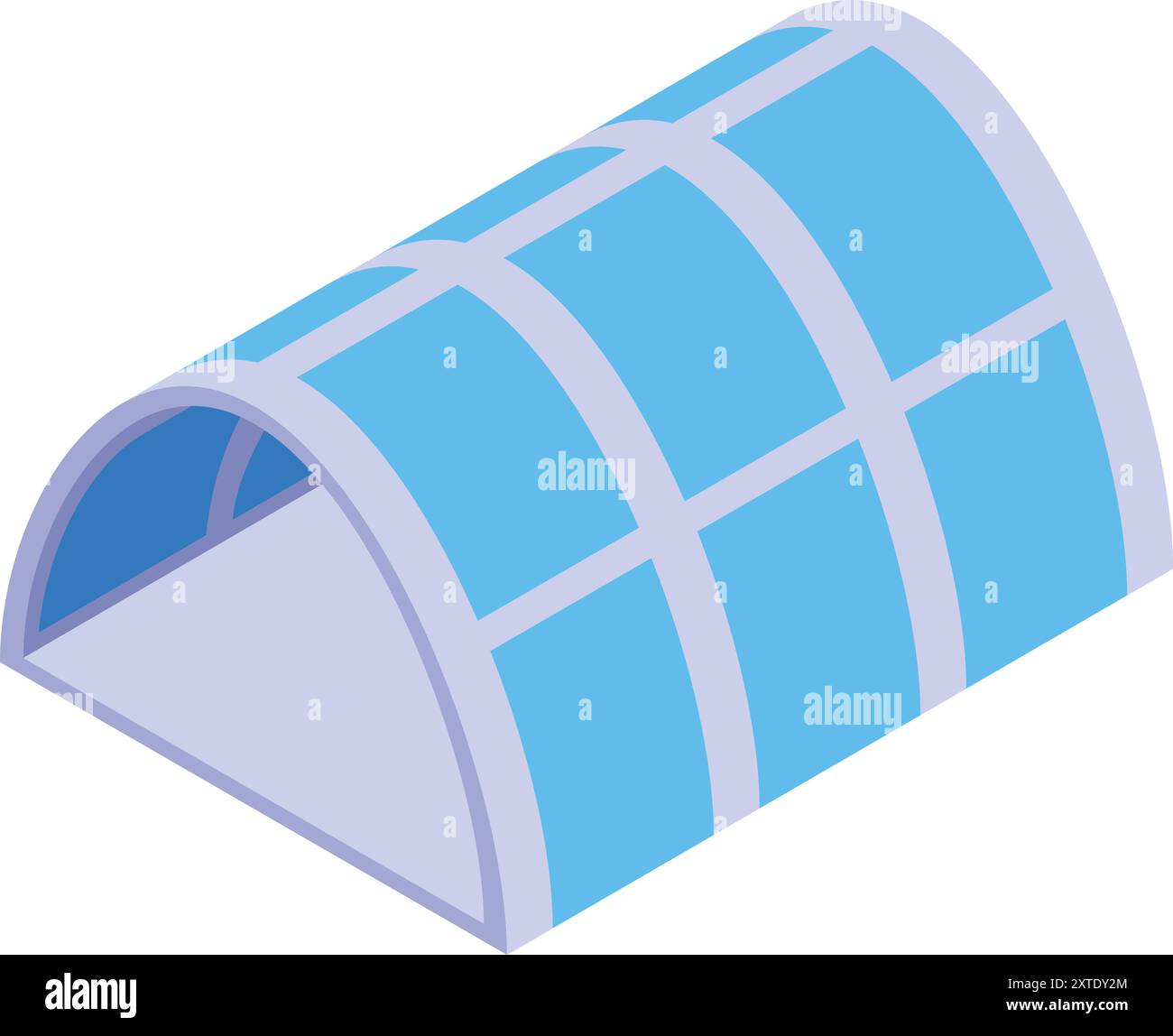 Moderno corridoio a tunnel trasparente che collega gli edifici icona isometrica per la progettazione Web isolata su sfondo bianco Illustrazione Vettoriale