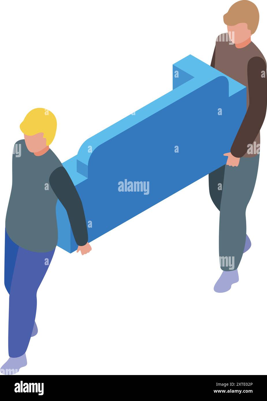 Due traslocatori stanno trasportando un divano, raffigurando il duro lavoro che comporta il movimento e il trasporto di mobili Illustrazione Vettoriale