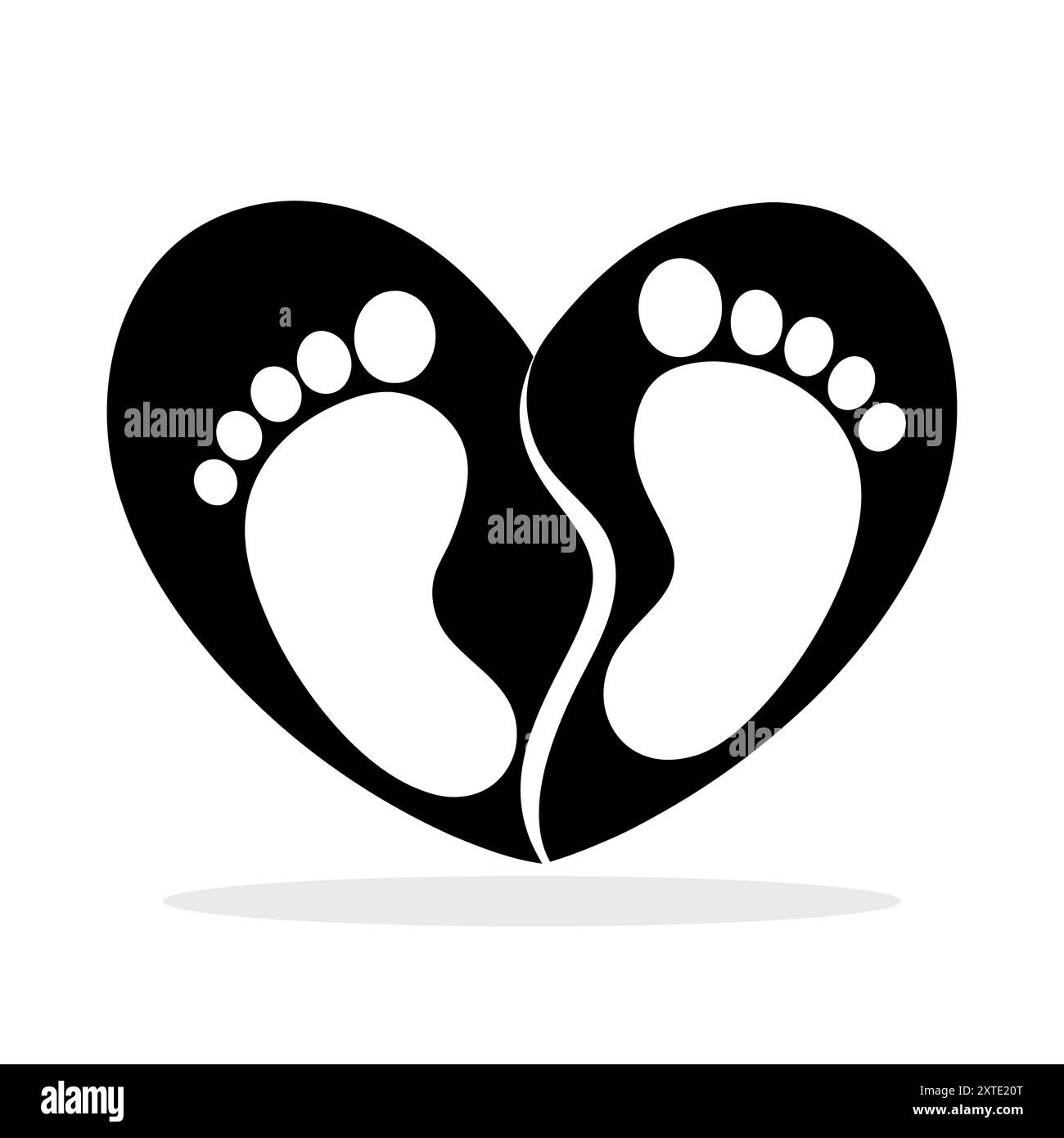 Icona impronte dei piedi dentro nel cuore. Icona delle impronte del bambino nera a forma di cuore, isolata sul bianco. Illustrazione vettoriale Illustrazione Vettoriale