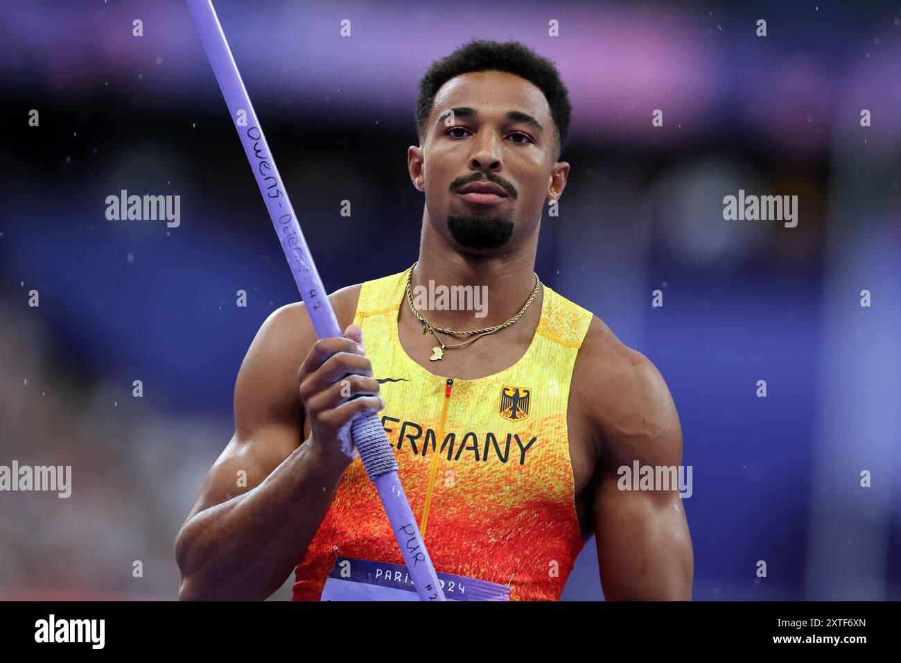 PARIGI, FRANCIA - 3 AGOSTO: Leo Neugebauer tedesco gareggia durante il Decathlon maschile l'ottavo giorno dei Giochi Olimpici di Parigi 2024 allo Stade de France il 3 agosto 2024 a Parigi, Francia. © diebilderwelt / Alamy Stock Foto Stock