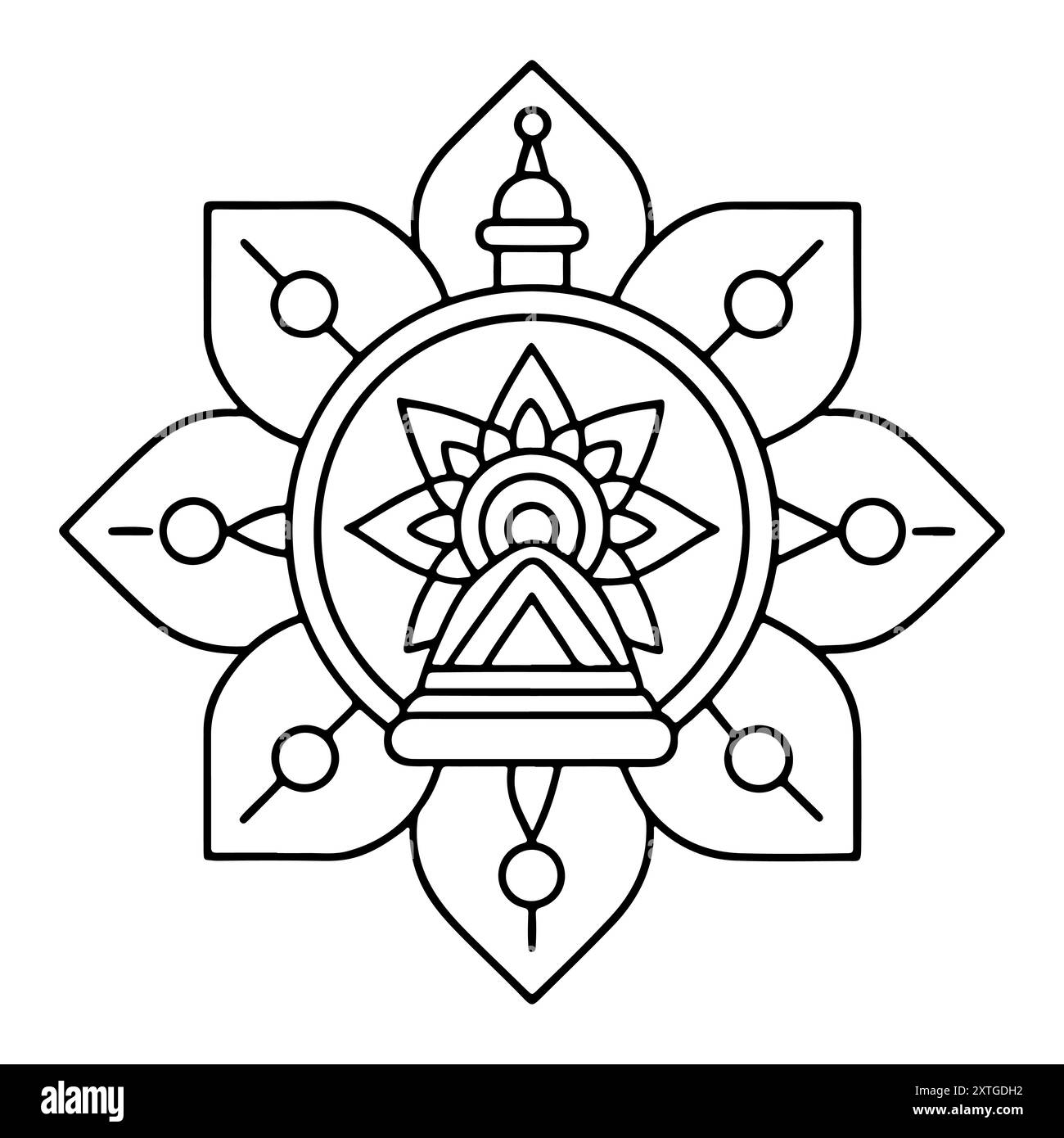Mandala disegnato a mano in formato vettoriale. Un mandala decorato in modo vibrante. Decorazioni floreali separate a tema tribale. Una pagina di colore anti-stress per un Illustrazione Vettoriale