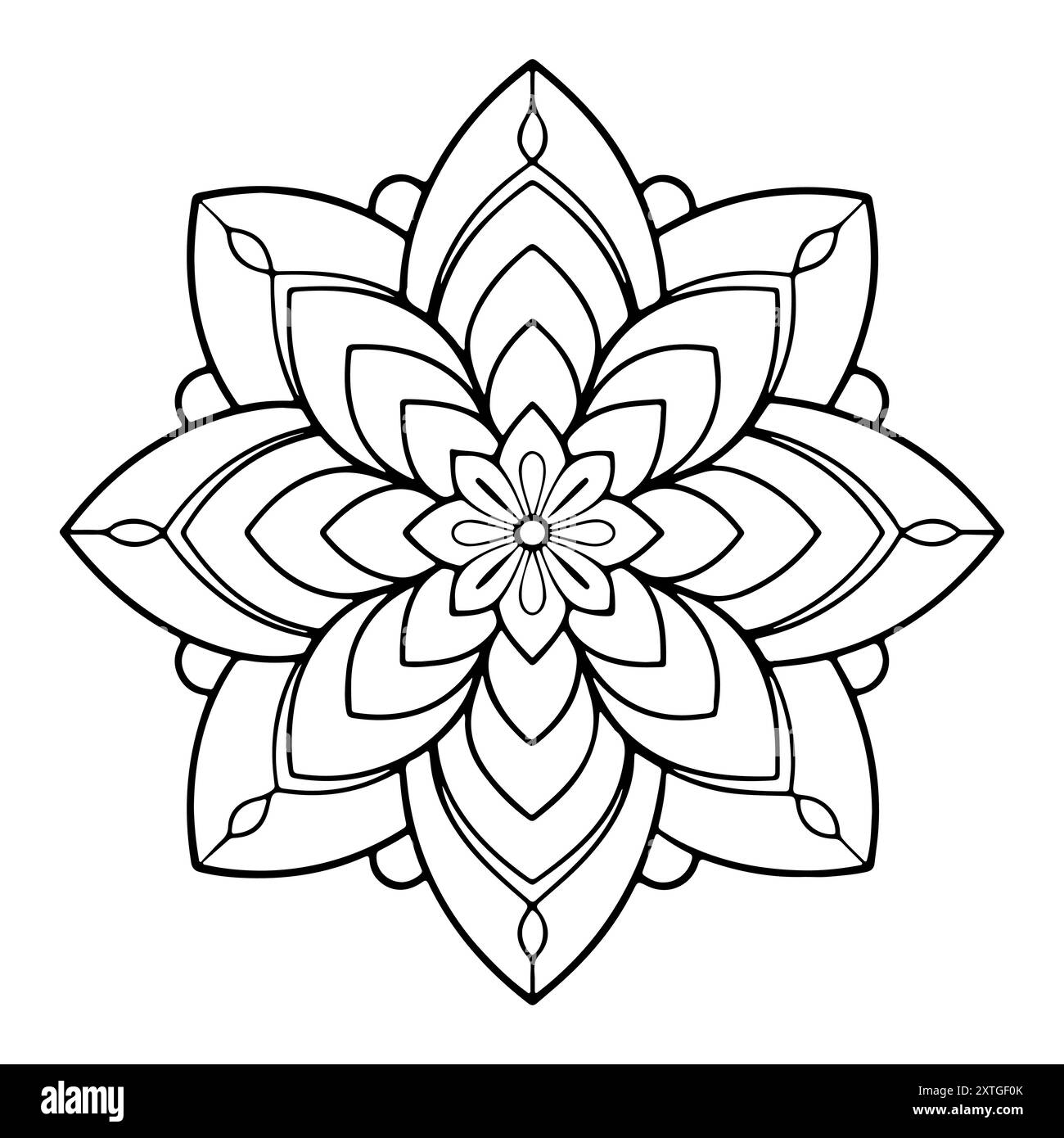 Mandala disegnato a mano in formato vettoriale. Un mandala decorato in modo vibrante. Decorazioni floreali separate a tema tribale. Una pagina di colore anti-stress per un Illustrazione Vettoriale