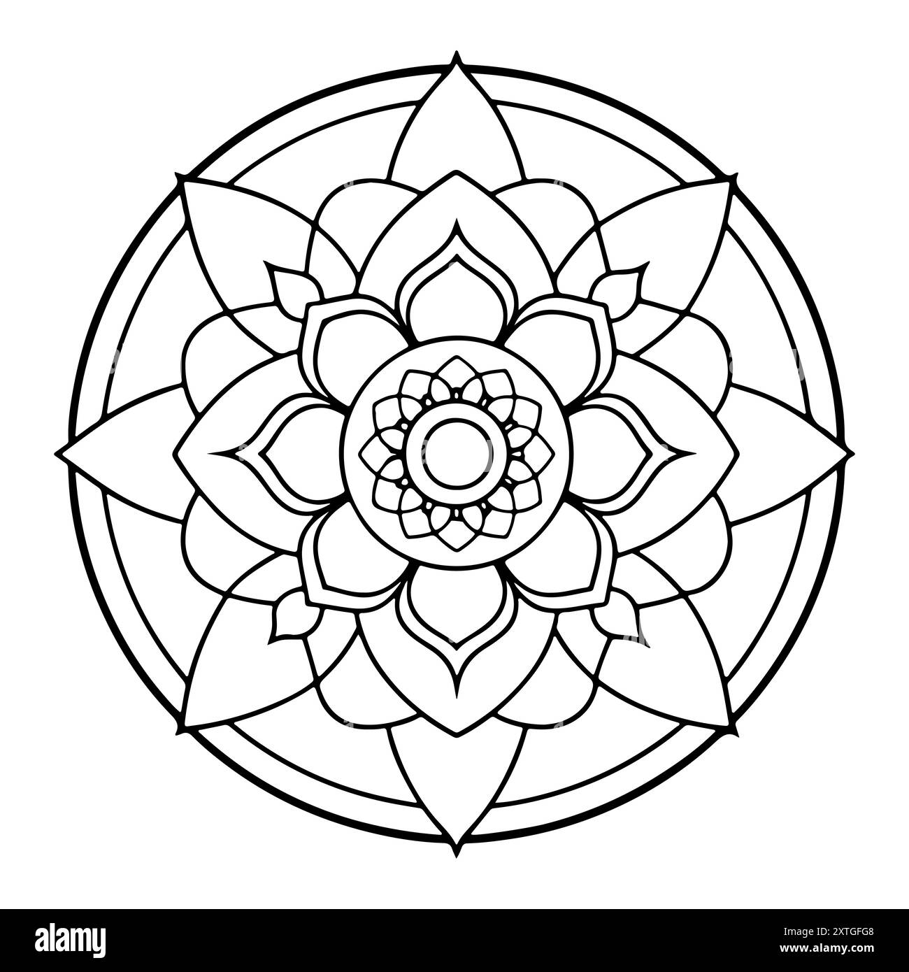 Mandala disegnato a mano in formato vettoriale. Un mandala decorato in modo vibrante. Decorazioni floreali separate a tema tribale. Una pagina di colore anti-stress per un Illustrazione Vettoriale