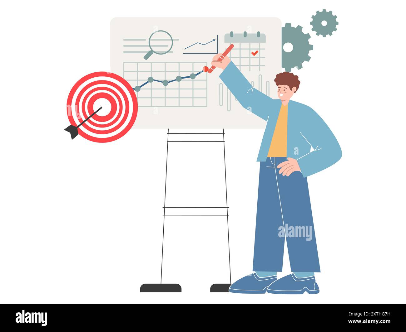 analisi della gestione delle prestazioni analisi del lavoro di valutazione creazione di grafici di destinazione illustrazione dell'icona di progettazione Illustrazione Vettoriale