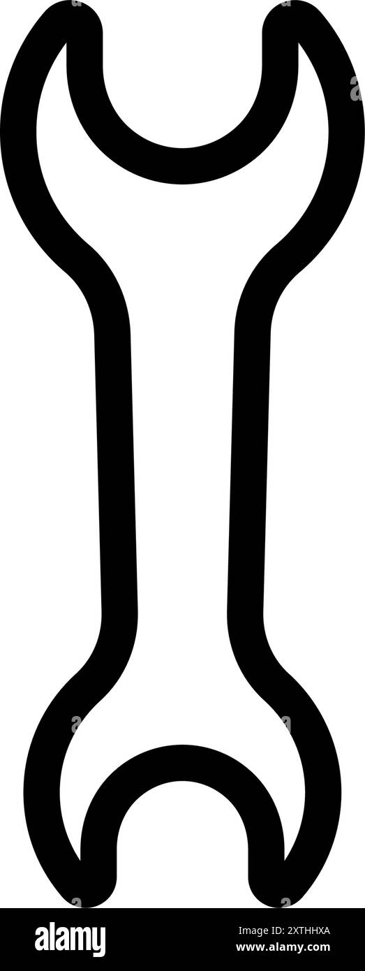 Icona dello strumento con semplice disegno lineare in bianco e nero, chiave inglese, illustrazione vettoriale Illustrazione Vettoriale