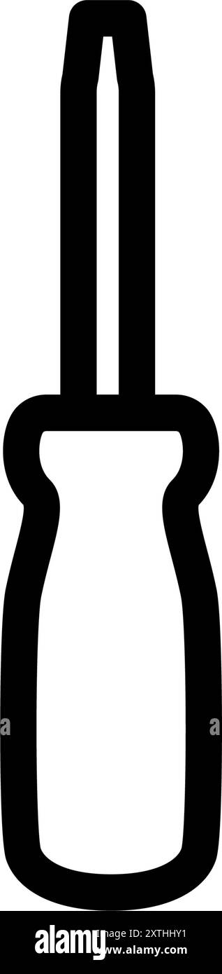 Icona dello strumento con semplice disegno lineare in bianco e nero, cacciaviti a testa piatta, illustrazione vettoriale Illustrazione Vettoriale