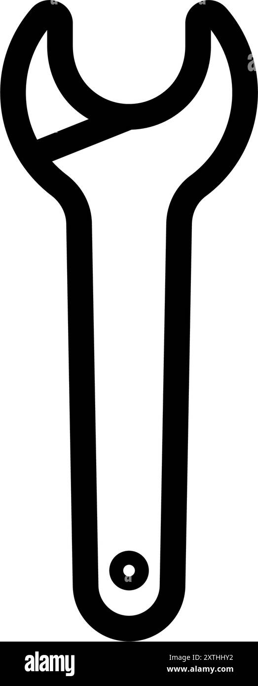 Icona dello strumento con semplice disegno lineare in bianco e nero, chiave inglese, illustrazione vettoriale Illustrazione Vettoriale