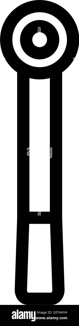 Icona dello strumento con semplice disegno lineare in bianco e nero, chiave a cricchetto, illustrazione vettoriale Illustrazione Vettoriale