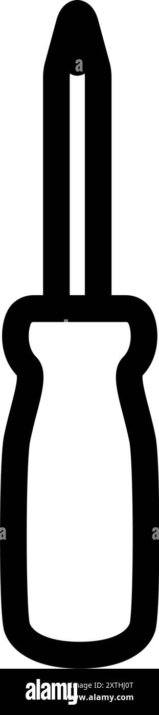 Icona dello strumento con semplice disegno lineare in bianco e nero, cacciavite a stella, illustrazione vettoriale Illustrazione Vettoriale