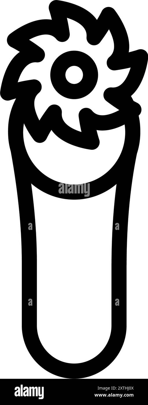 Icona dello strumento con semplice disegno lineare in bianco e nero, Taglierina rotante, illustrazione vettoriale Illustrazione Vettoriale