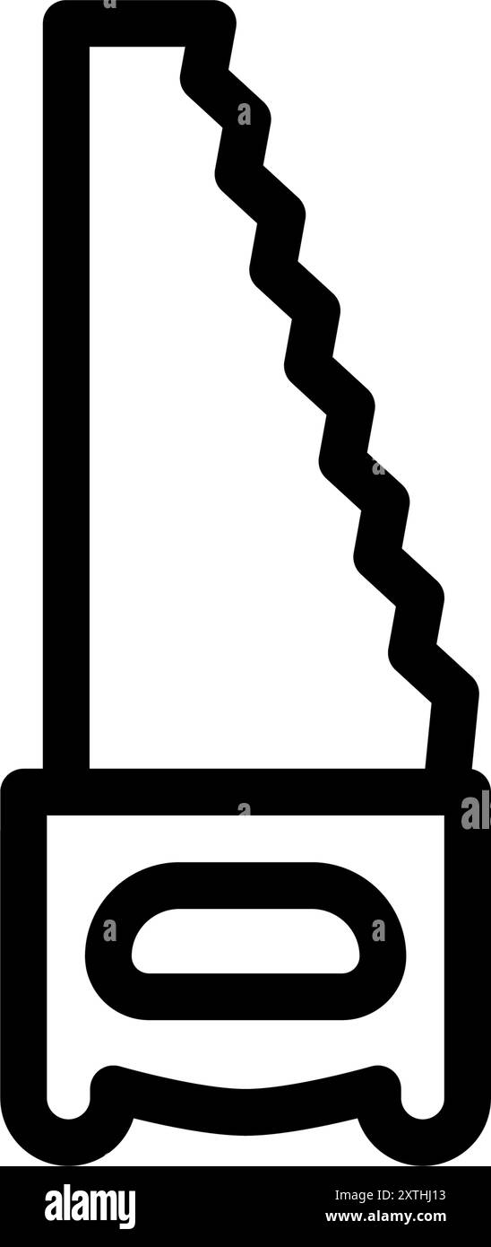 Icona dello strumento con semplice disegno lineare in bianco e nero, sega manuale, illustrazione vettoriale Illustrazione Vettoriale