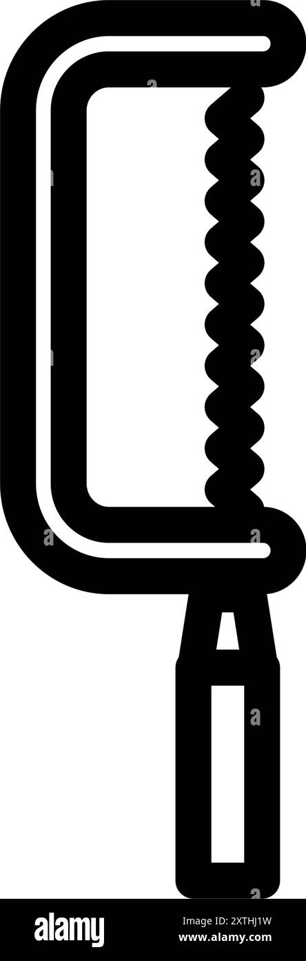 Icona dello strumento con semplice disegno lineare in bianco e nero, sega per filettare, illustrazione vettoriale Illustrazione Vettoriale