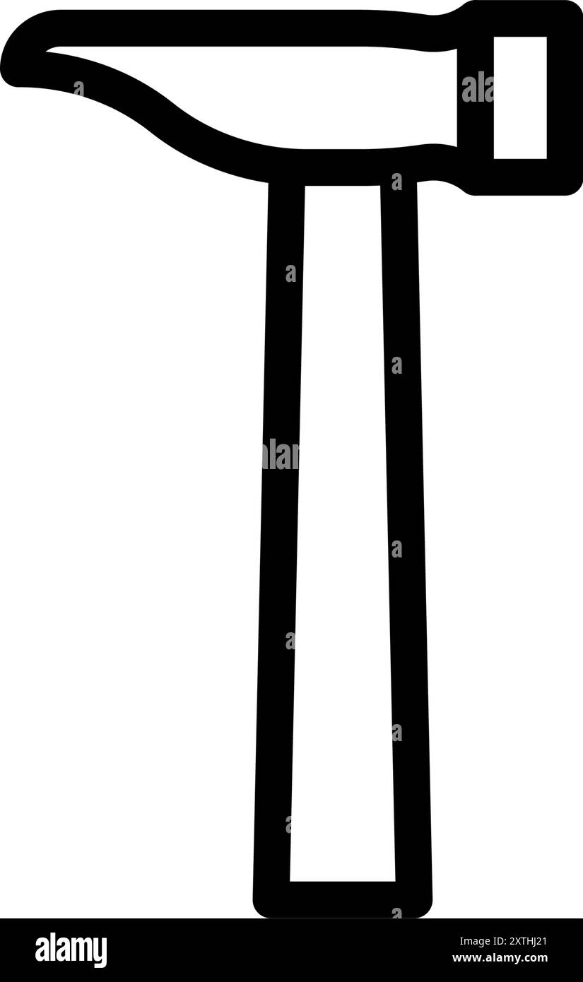 Icona dello strumento con semplice disegno lineare in bianco e nero, martello per unghie, illustrazione vettoriale Illustrazione Vettoriale