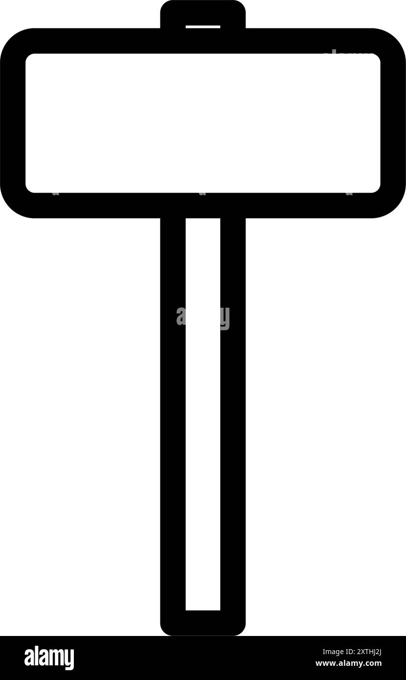 Icona dello strumento con semplice disegno lineare in bianco e nero, martello, illustrazione vettoriale Illustrazione Vettoriale
